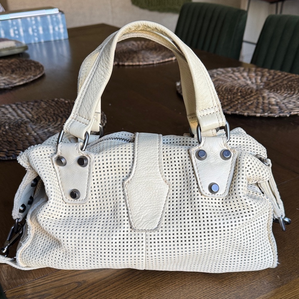 Linea Pelle Cream Satchel Bag - Picture 2 of 10